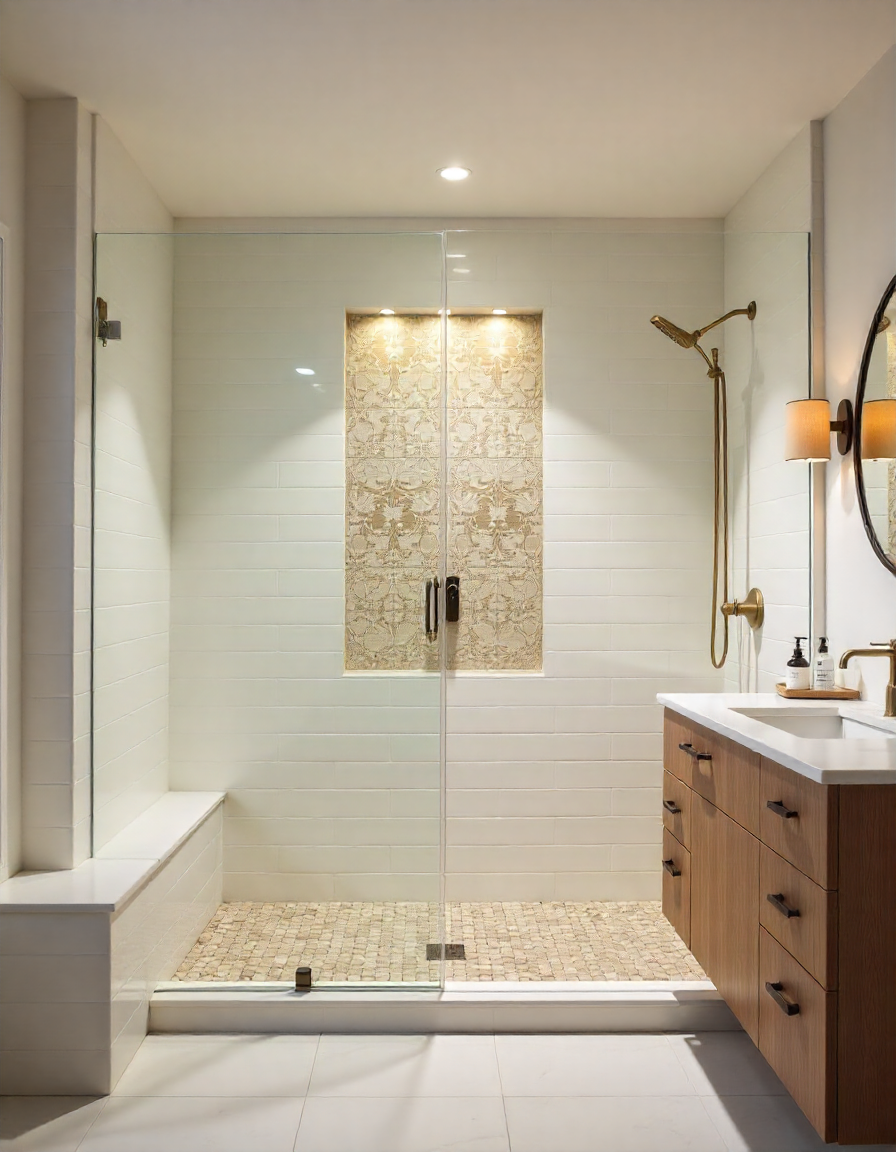 Detailed tiled shower wall